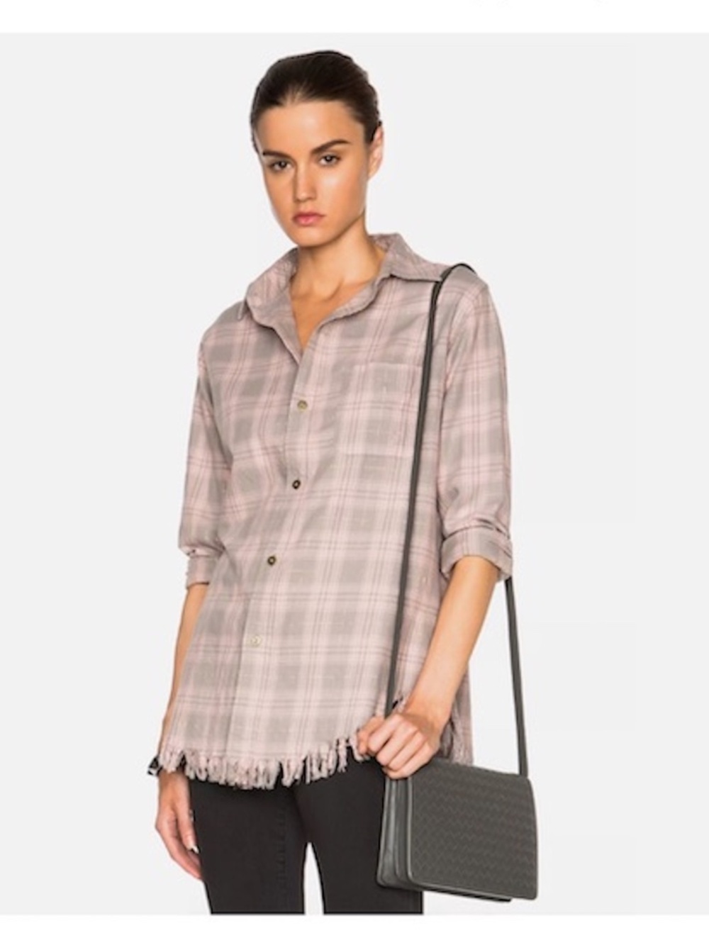 Current Elliott Prep School Plaid Shirt Fringe Hem Long Sleeves Size 0 (Small)
